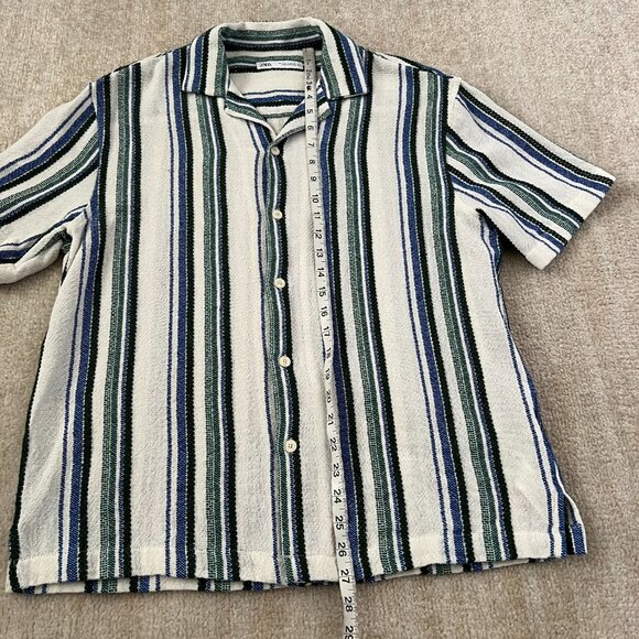Zara Stripe Button Up Short Sleeve Cotton Shirt L Stripe - Picture 5 of 8
